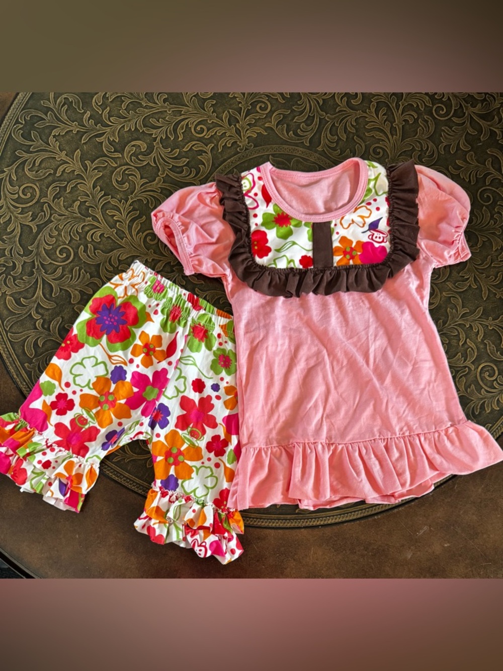 Pink Floral Ruffle Top & Floral Ruffle Shorts Set